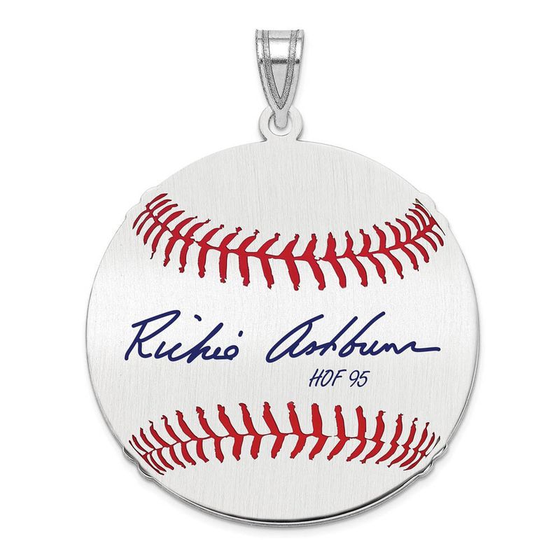 Sterling Silver Richie Ashburn Signature Lg Enamel Baseball Pendant